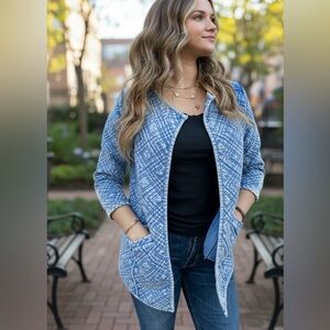 Lucky Brand 100% Cotton Soft Open Quilted Denim Look Blazer Jacket size S